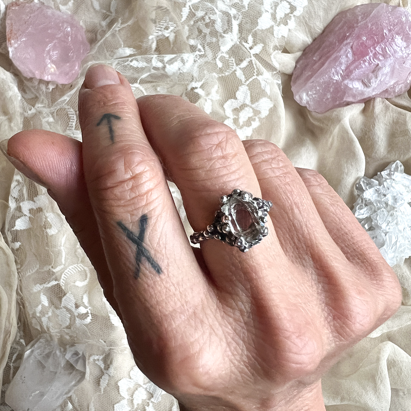 Solitary Herkimer Diamond Band Ring - One of a Kind -